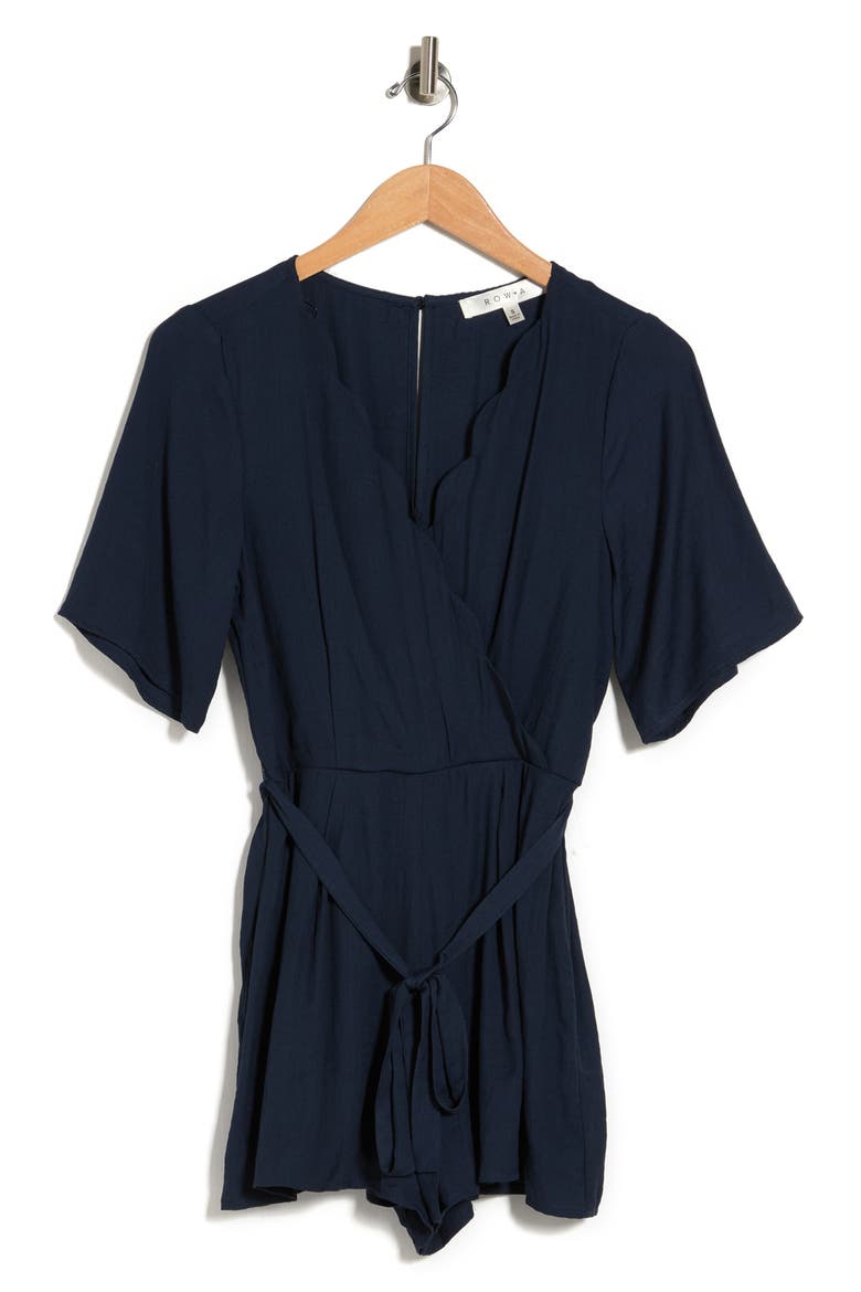 Scallop Neck Wrap Front Romper, Alternate, color, NAVY