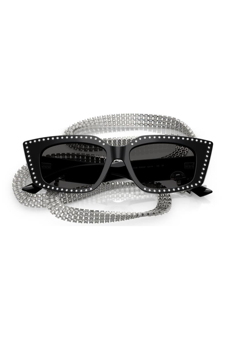 52mm Cat Eye Sunglasses with Embellished Chain, Alternate, color, BLACK