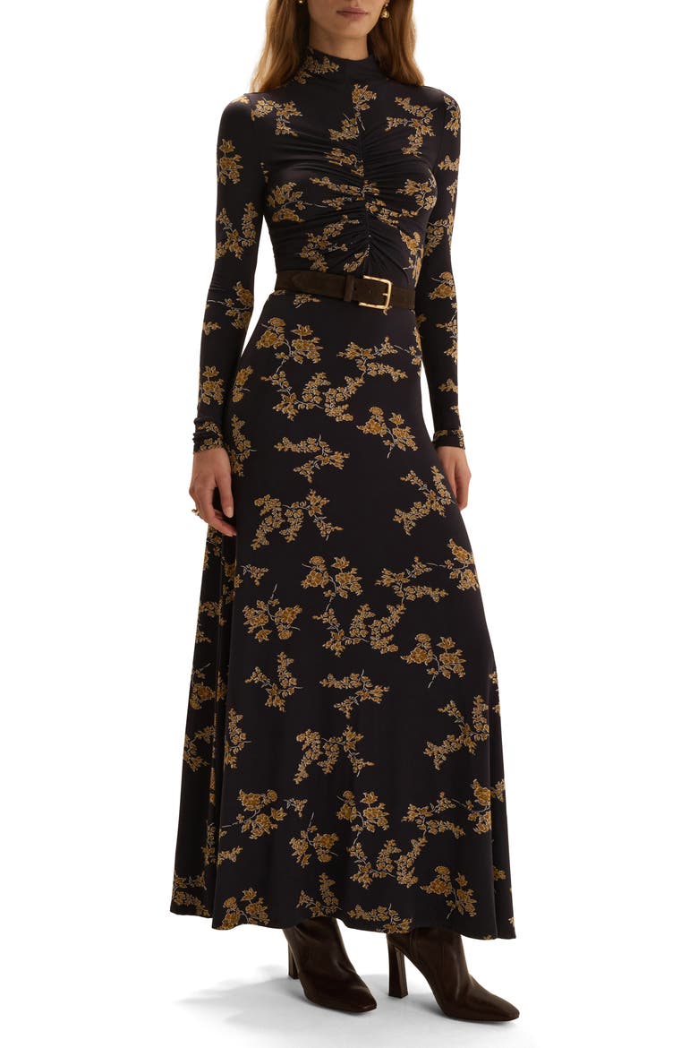 Lucia Mock Neck Maxi Dress, Main, color, NAVY VINE FLORAL