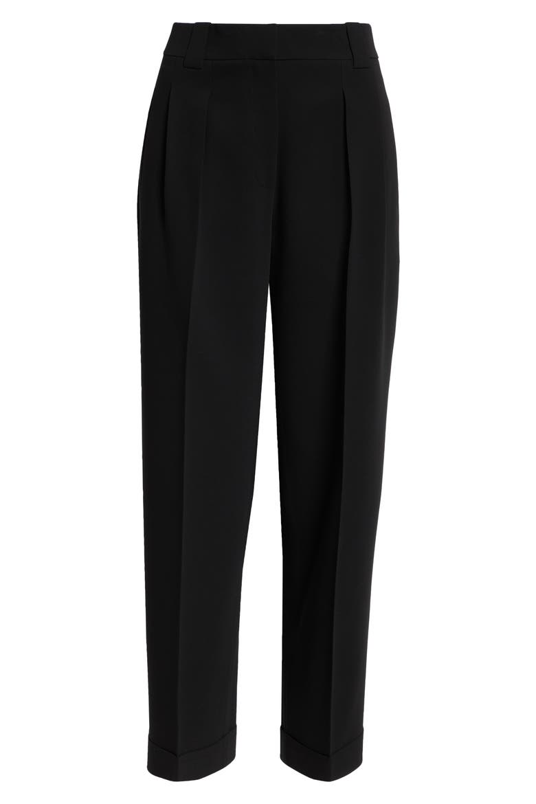 Wyatt Pleated Finesse Crepe Barrel Leg Pants, Alternate, color, BLACK