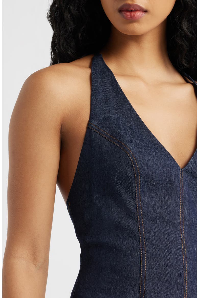 Denim Halter Dress, Alternate, color, DARK DENIM