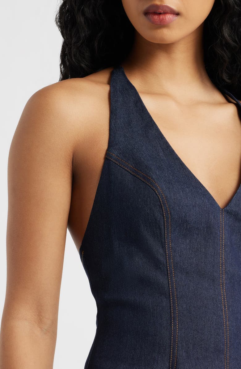 FREEMARKET Denim Halter Dress, Alternate, color, Dark Denim