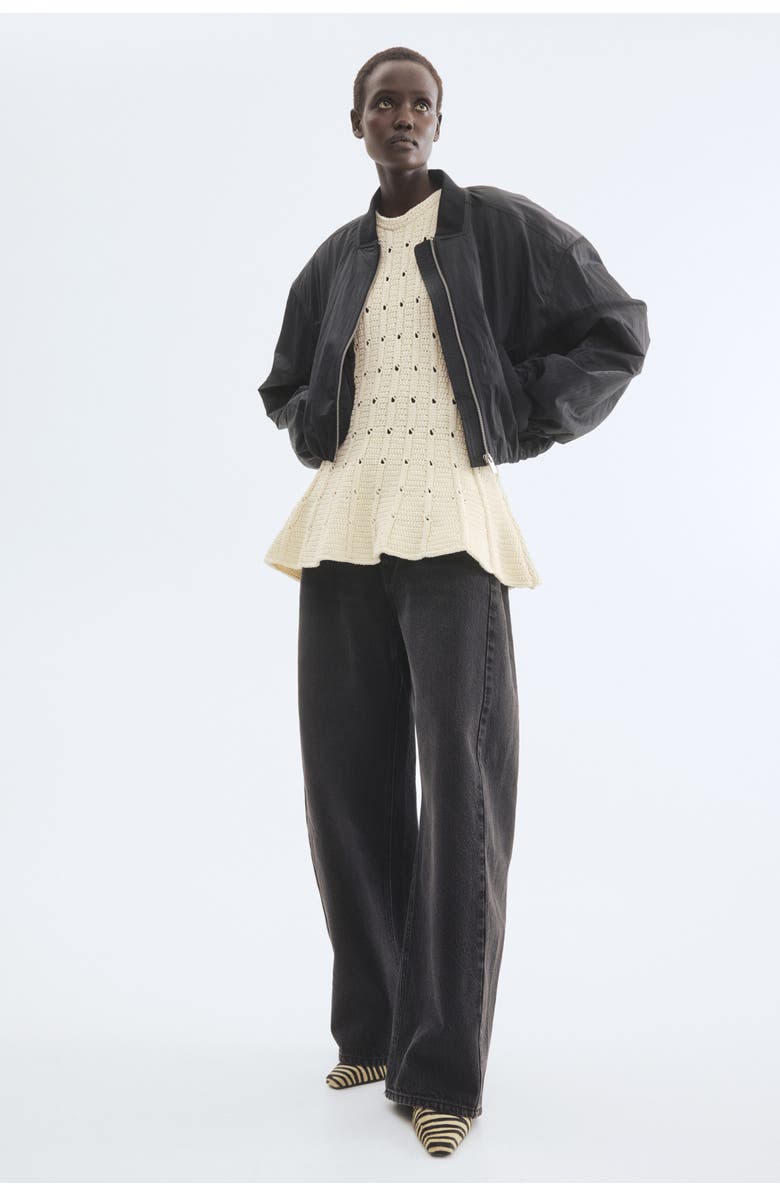 H&M Pointelle-knit Peplum Top, Alternate, color, Cream