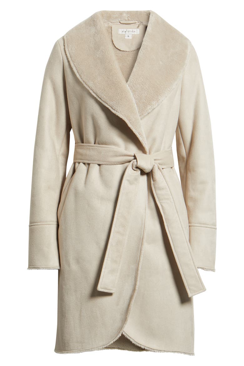 Belted Faux Shearling Coat, Alternate, color, LIGHT GREY