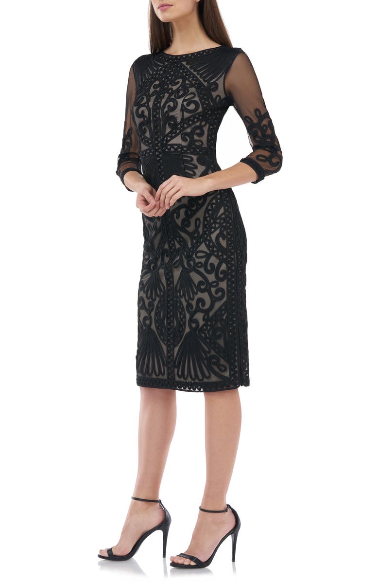 JS Collections Sheer Sleeve Soutache Cocktail Dress, Alternate, color, 