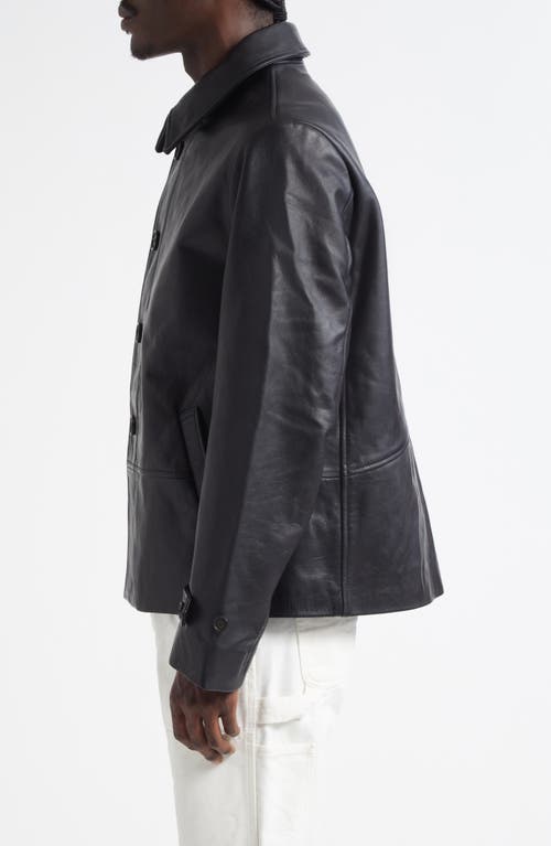 Bode Black Cropped Continental Leather Jacket In Black