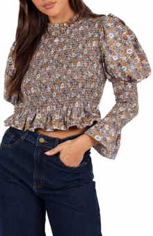Petal & Pup Novah Smocked Puff Sleeve Crop Top