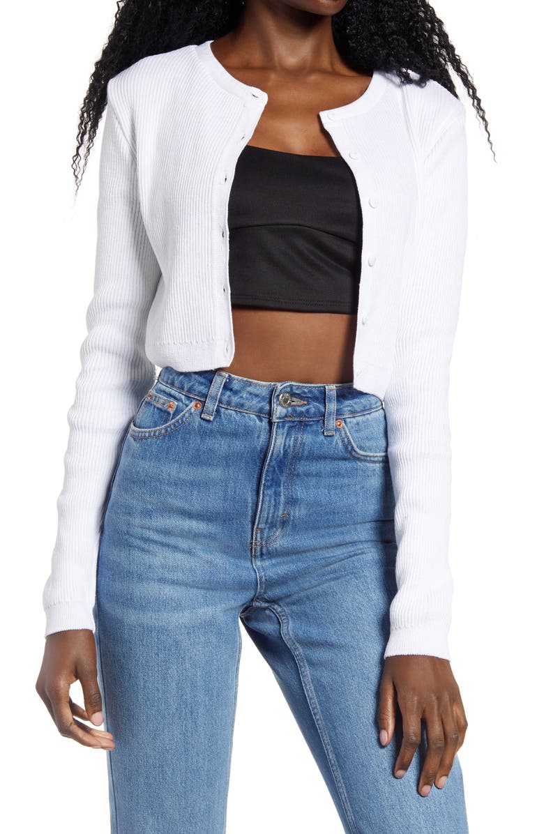 Topshop Rib Knit Crop Cardigan, Main, color,