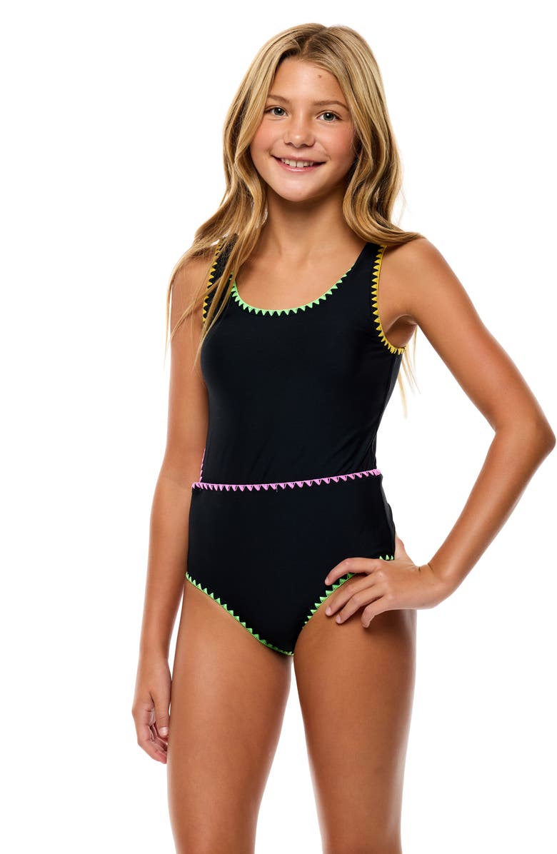 Beach Lingo Kids' Color Coded Whipstitch Two-Piece Swimsuit, Alternate, color, Black