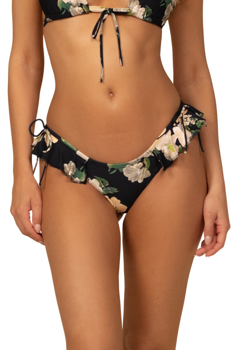 Uno Floral Ruffle Detail Bikini Bottoms, Main, color, LIZ FLORAL