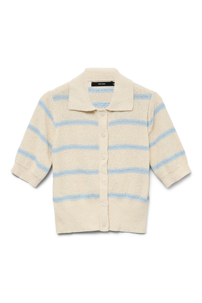 Cherry Stripe Short Sleeve Polo Cardigan, Main, color, BIRCH DETAIL W/AIRY