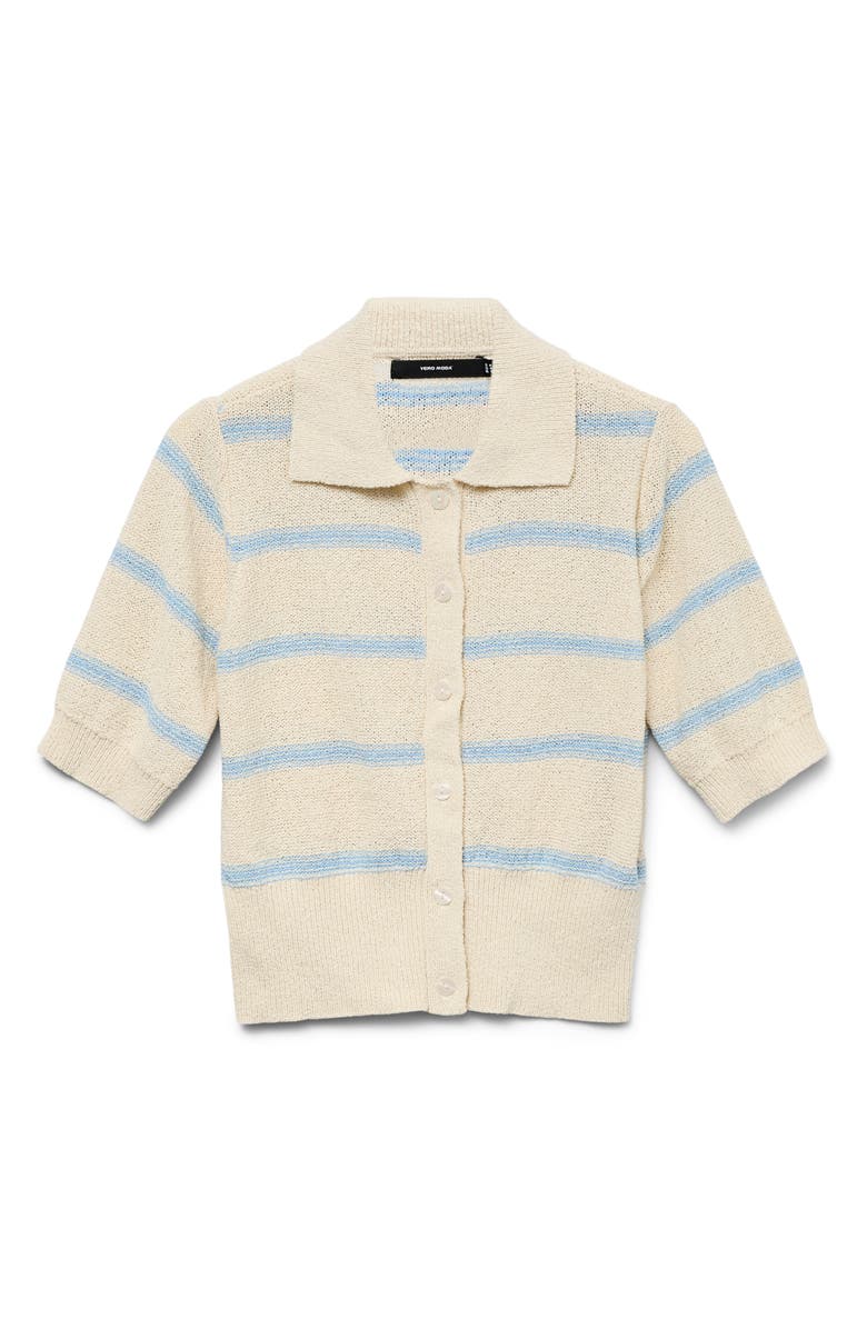 VERO MODA Cherry Stripe Short Sleeve Polo Cardigan, Main, color, 