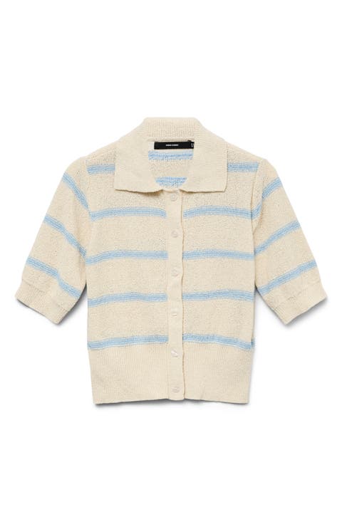 Cherry Stripe Short Sleeve Polo Cardigan