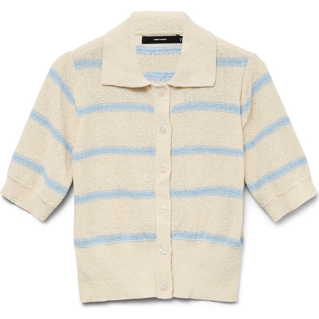 Vero Moda Cherry Stripe Polo Neck Sweater In Birch Detail W/airy