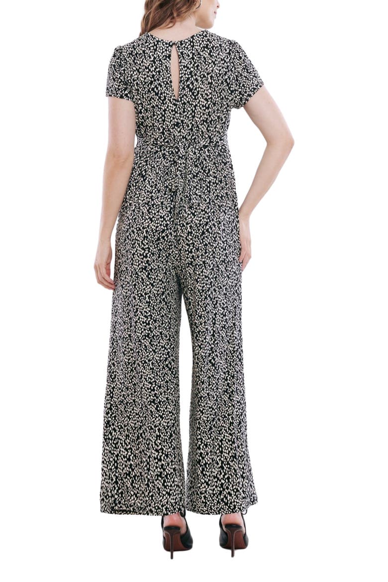 Short Sleeve V-Neck Flare Leg Jumpsuit, Alternate, color, Black White Animal