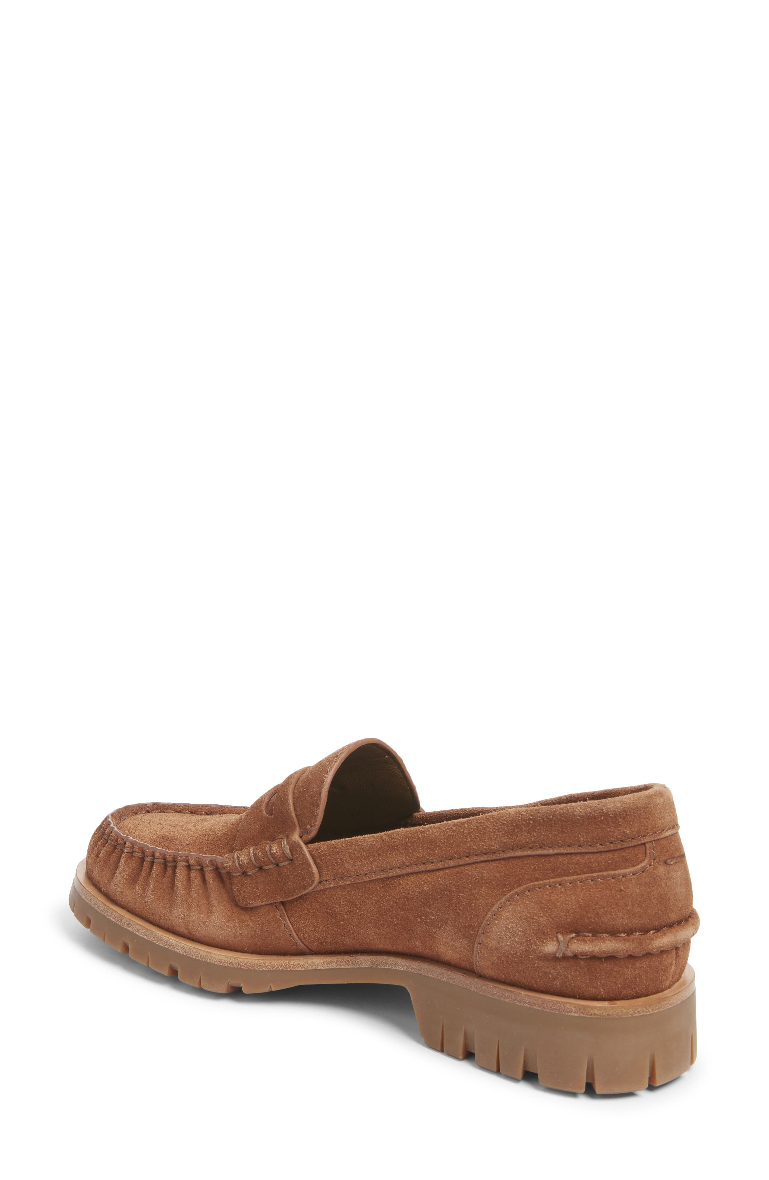 Corey Lug Sole Penny Loafer, Alternate, color, UMBER SUEDE