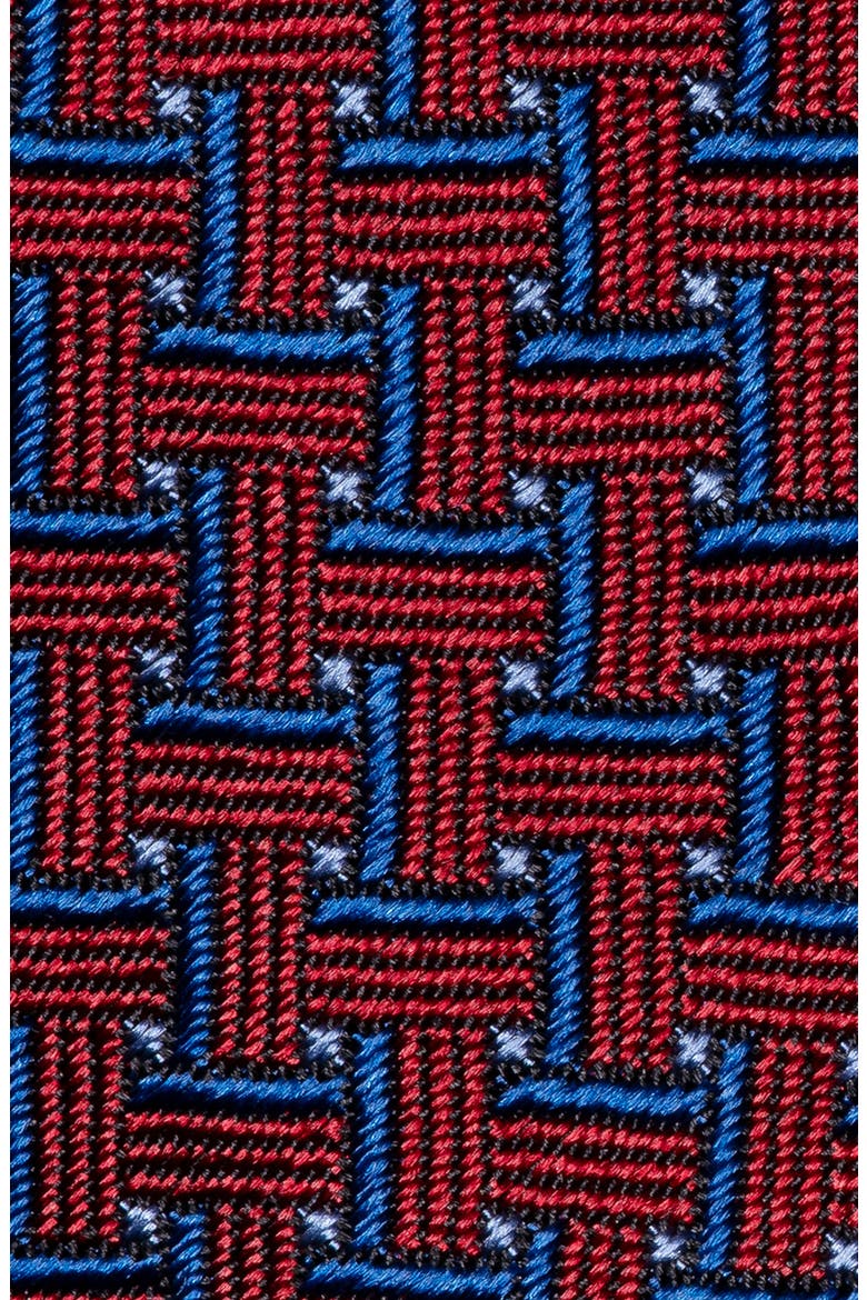 Geometric Woven Silk Tie, Alternate, color, MEDIUM RED