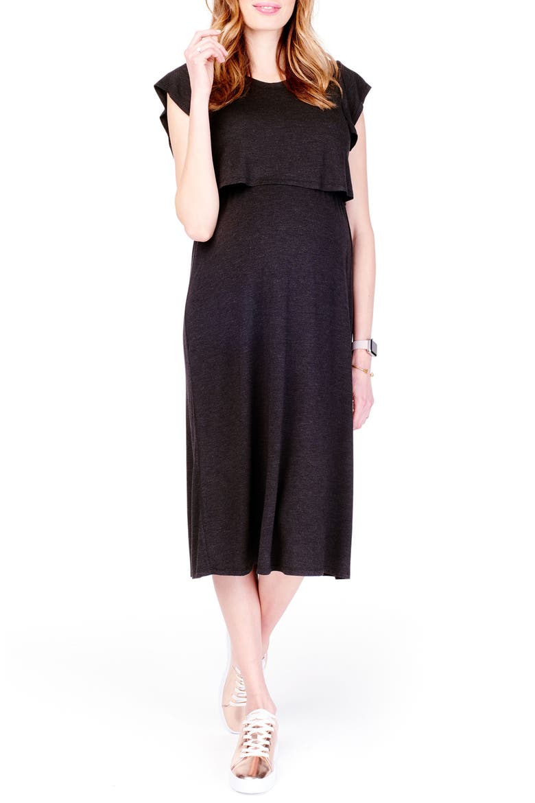 Ingrid & Isabel® Maternity/Nursing Midi Dress, Main, color, CHARCOAL HEATHER
