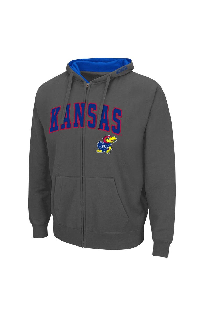 COLOSSEUM Men's Colosseum Charcoal Kansas Jayhawks Arch & Logo 3.0 Full-Zip Hoodie, Alternate, color, Charcoal