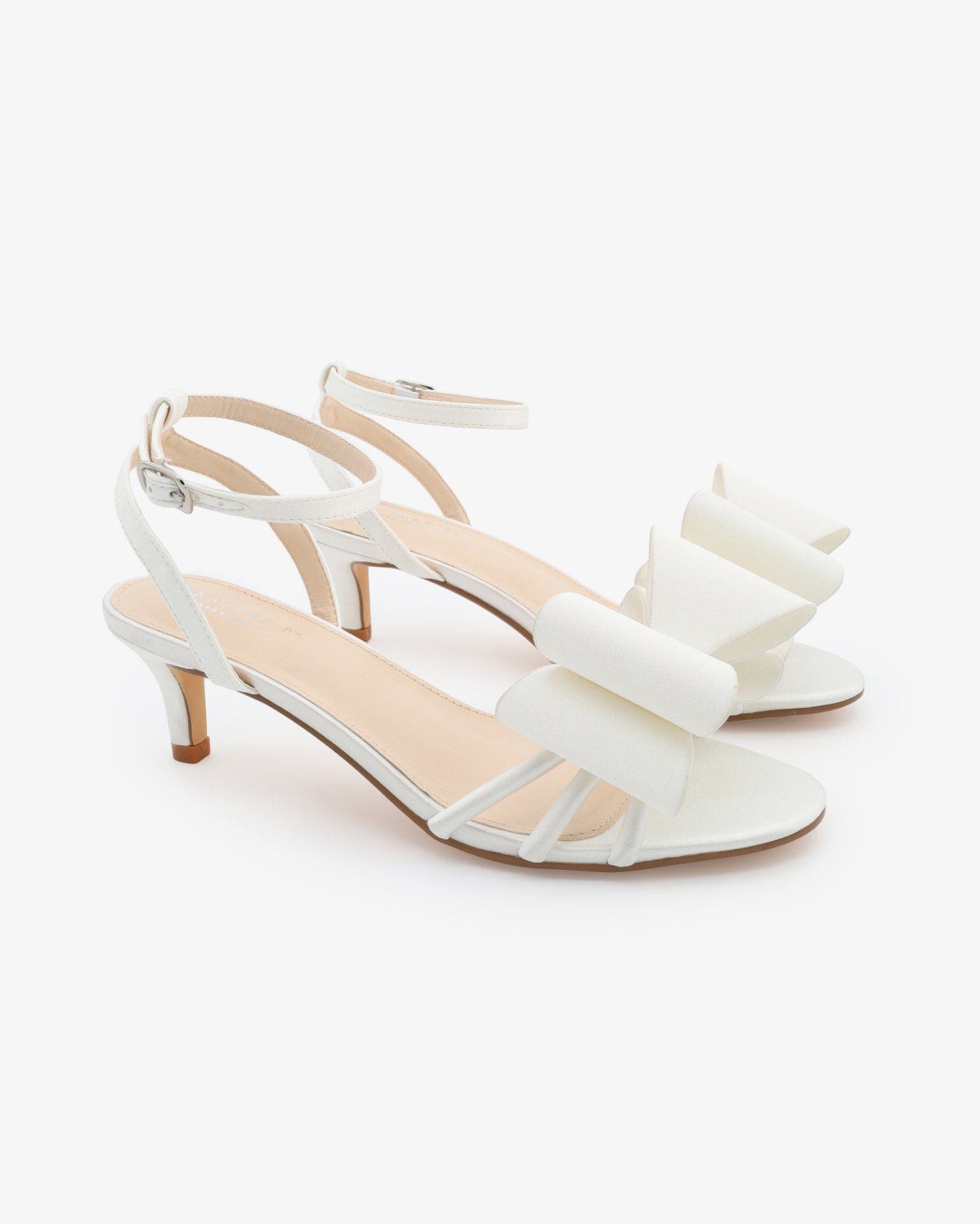 Kailee P Sylvia Satin Strappy Kitten Heel Sandals with Front Tuxie Bow, Main, color, White