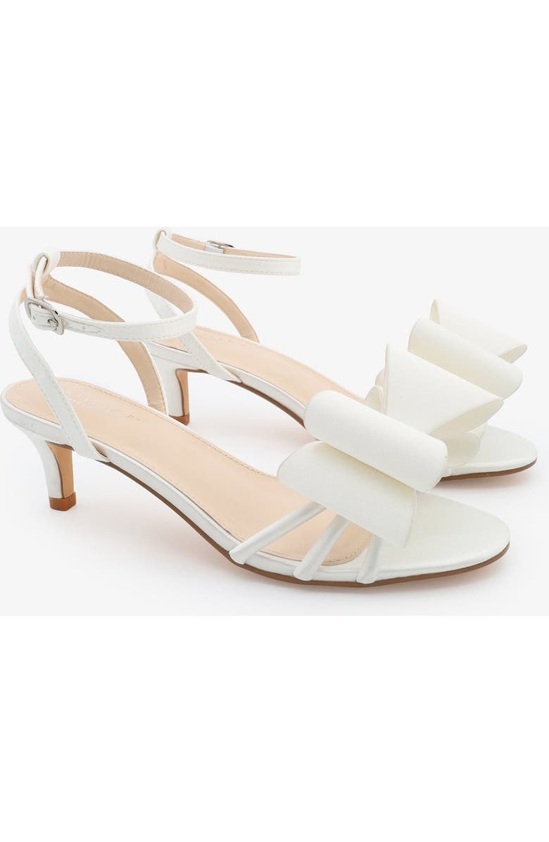 Kailee P Sylvia Satin Strappy Kitten Heel Sandals with Front Tuxie Bow, Main, color, White