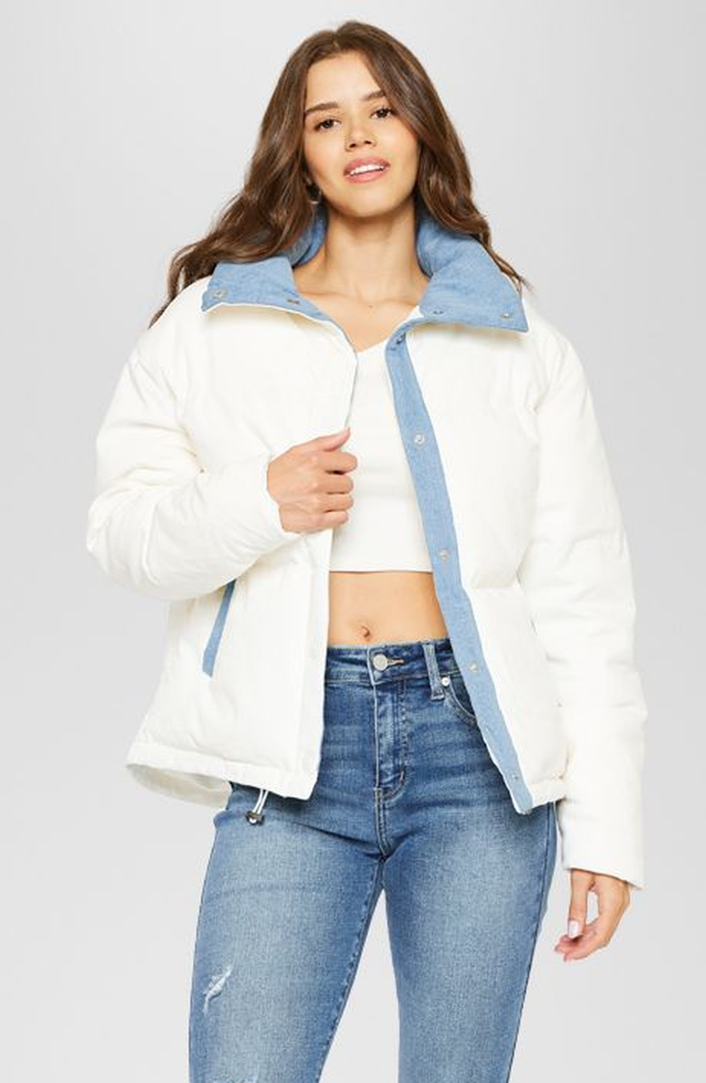 KanCan Yerba Relaxed Puffer Jacket, Main, color, White / Blue