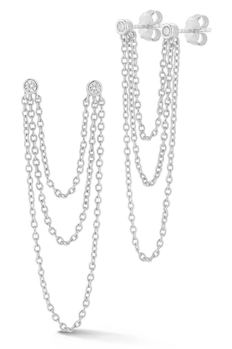 Double Piercing Drop Chain Earrings, Main, color, SILVER