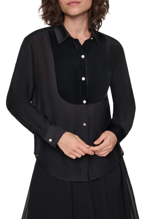 Velvet Bib Button Down Shirt