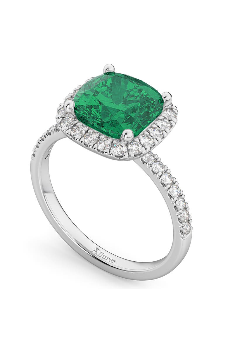 ALLUREZ Cushion Cut Halo Lab Emerald & Lab Diamond Engagement Ring 14k, Alternate, color, 3.11Ct/White Gold