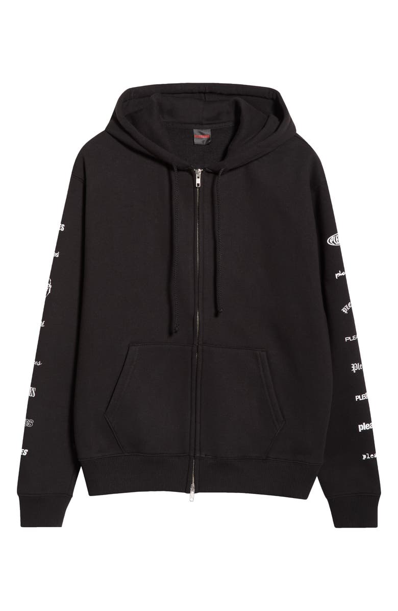 PLEASURES Woodmark Fleece Zip-Up Hoodie, Main, color, Black