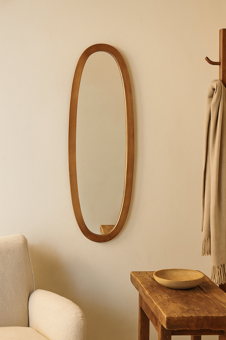 Lamelle Antique Brass Tall Oval Glass Mirror 13" x 40", Alternate, color, Brown