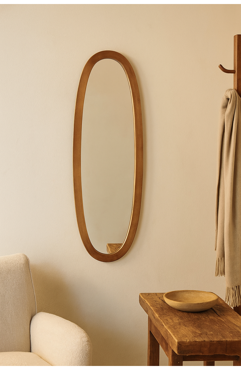 Napa Home & Garden Lamelle Antique Brass Tall Oval Glass Mirror 13" x 40", Alternate, color, Brown