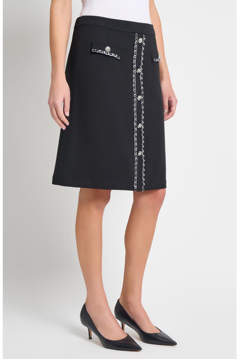 Chain Trim Deco Crepe A-Line Skirt, Alternate, color, BLACK
