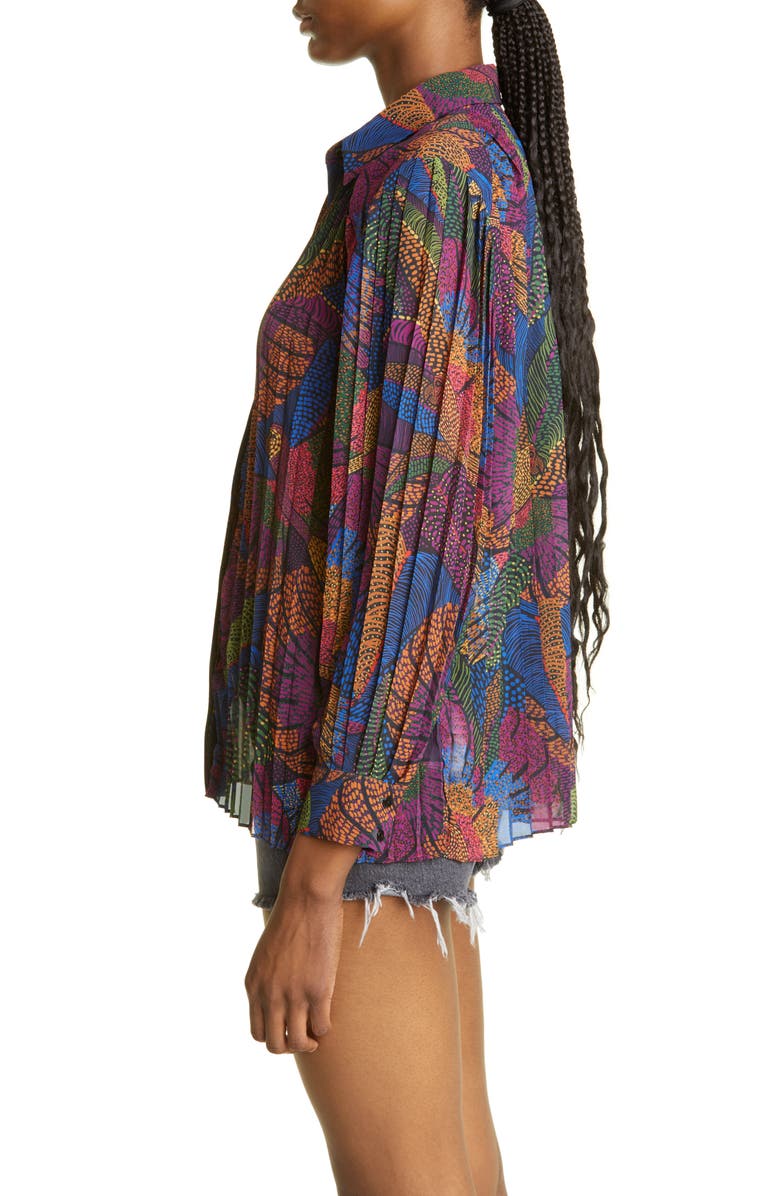 FARM Rio Dotted Macaws Pleated Button-Up Shirt, Alternate, color, Dotted Macaws