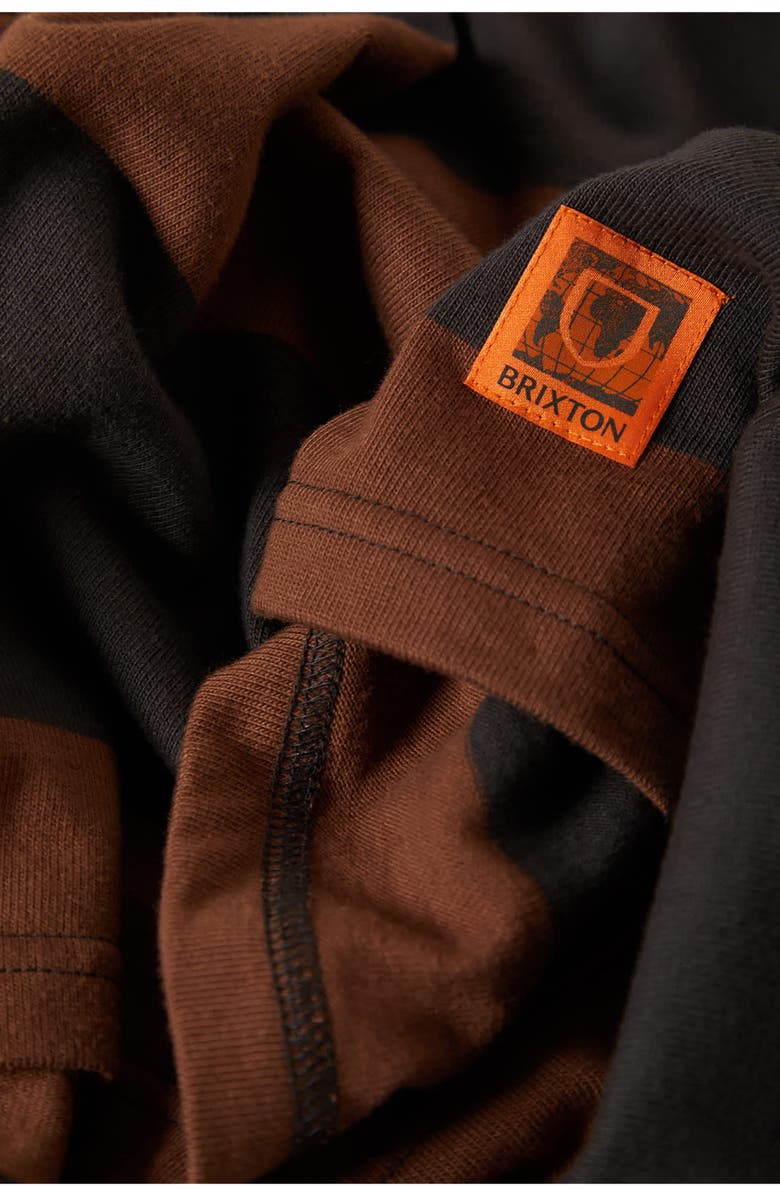 Brixton Union Long Sleeve Stripe Rugby Polo, Alternate, color, Washed Black/ Pinecown Brown