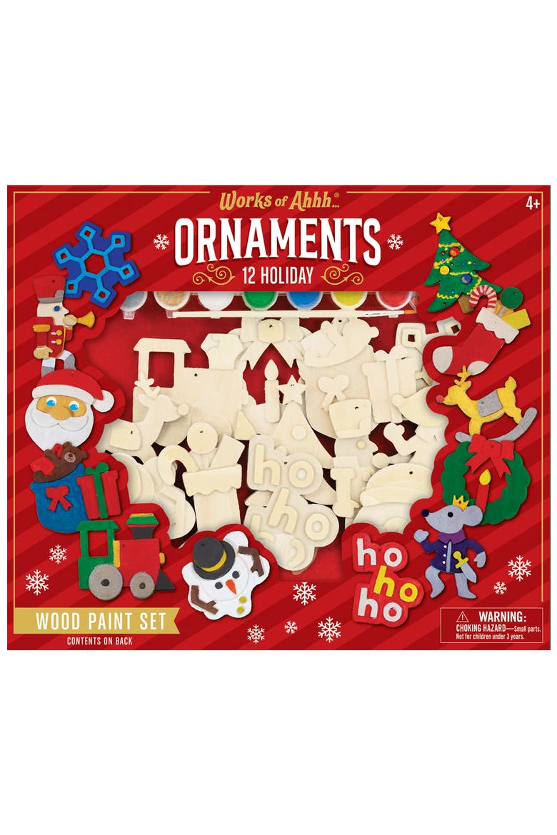 12 Holiday Ornaments Wood Craft Kit, Main, color, Multicolor