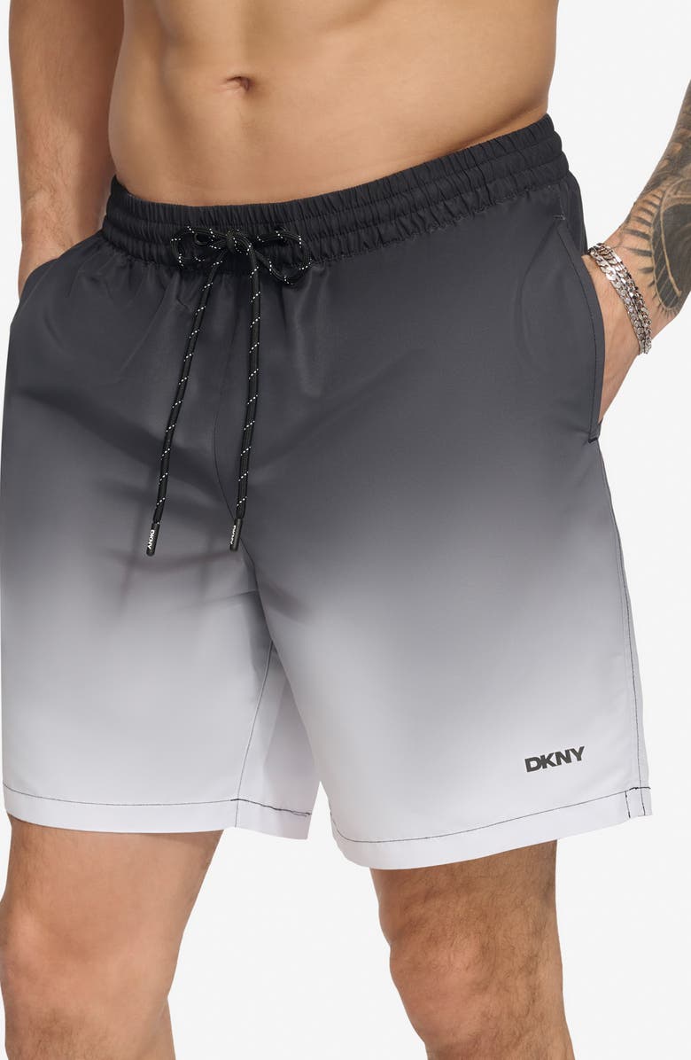 DKNY Core Volley Ombré Swim Trunks, Alternate, color, Black