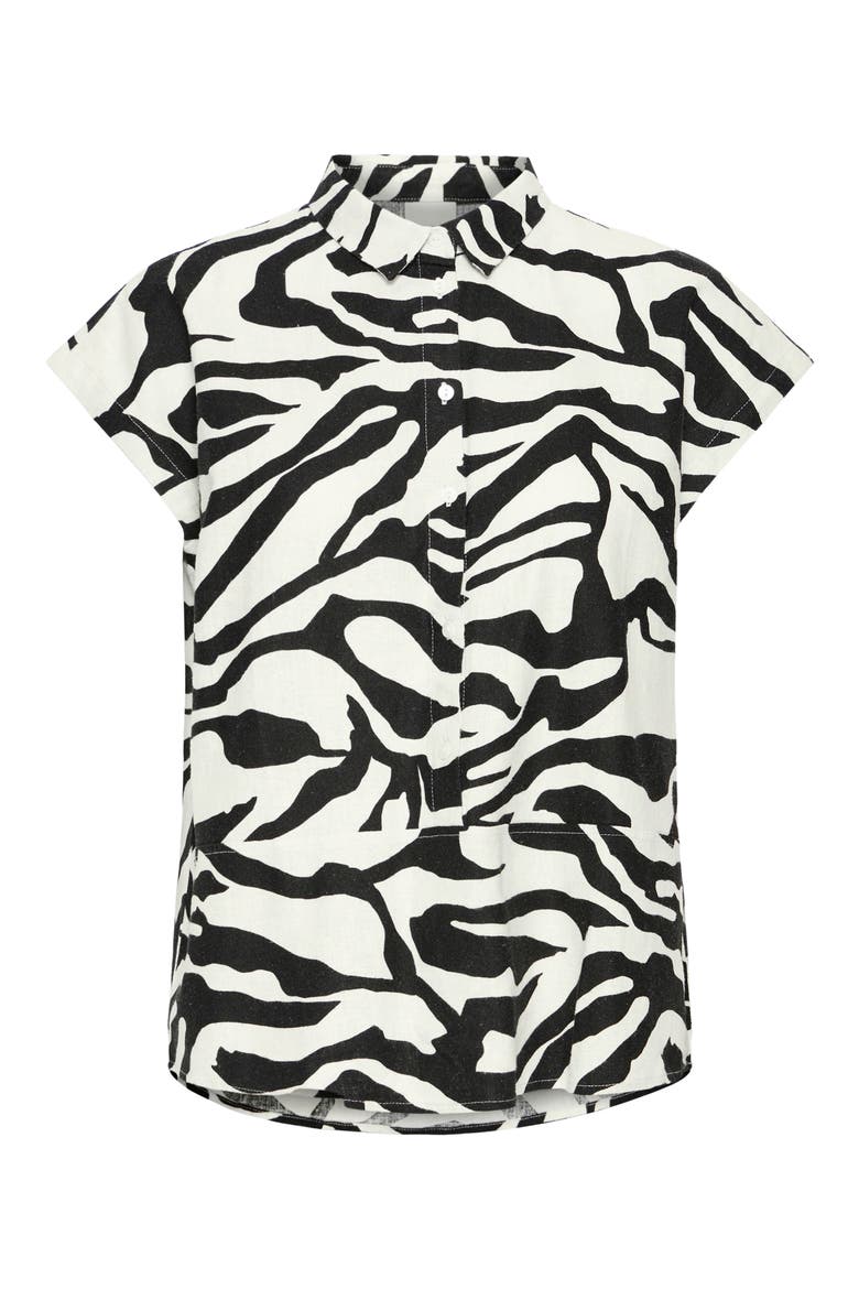 Animal Print Linen Blend Top, Alternate, color, BLACK MULTI