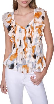 DKNY Flutter Sleeve Floral Print Shirt