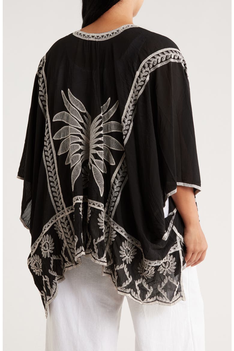 Embroidered Ruana, Alternate, color, BLACK/ WHITE