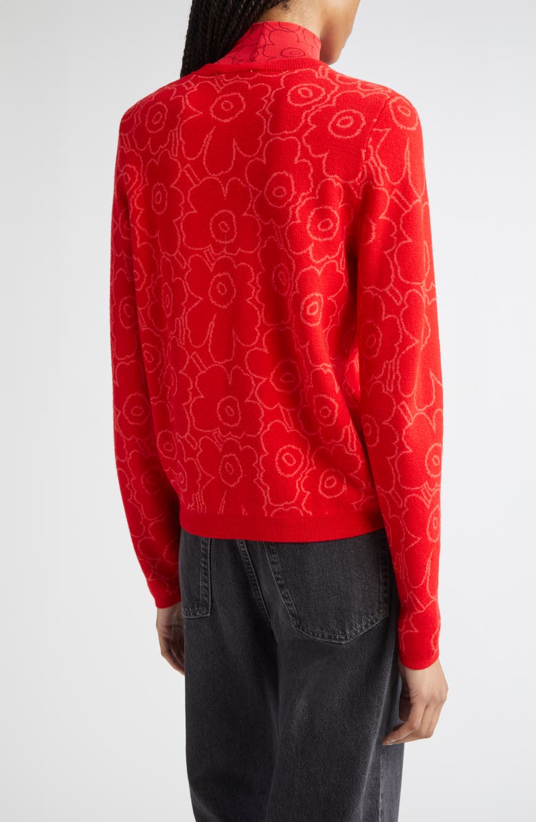 Marimekko Mutka Mini Piirto Unikko Wool Blend Cardigan, Alternate, color, Red