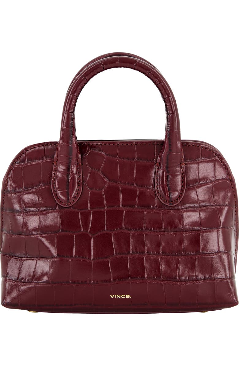 Vince Mini Delphine Croc Embossed Leather Top Handle Bag, Main, color, Bordeaux