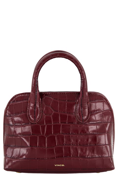 Mini Delphine Croc Embossed Leather Top Handle Bag