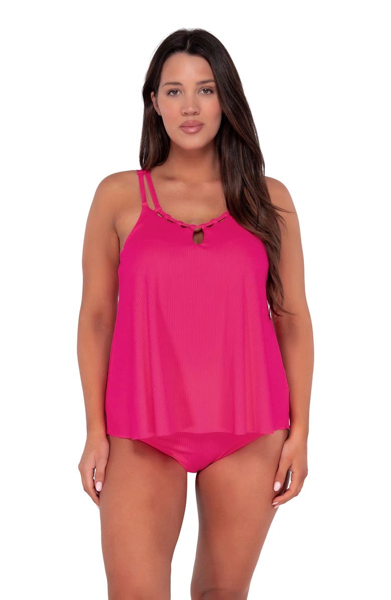 Sunsets Escape Sadie Tankini Swimsuit Top, Main, color, Begonia Sandbar Rib