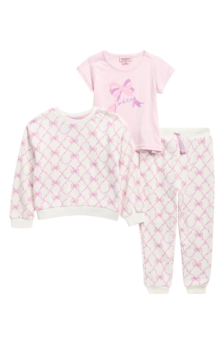 Juicy Couture Kids' Sweatshirt, Tee & Sweatpants Set (Toddler0, Main, color, White Multi
