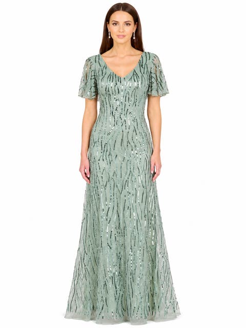 Beaded Faux-Wrap V-Neck Bridal Gown