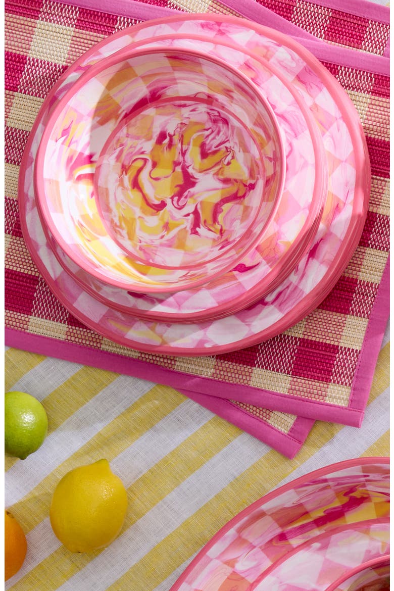 Set of 4 Pink Marble Check Melamine Salad Plates, Alternate, color, PINK