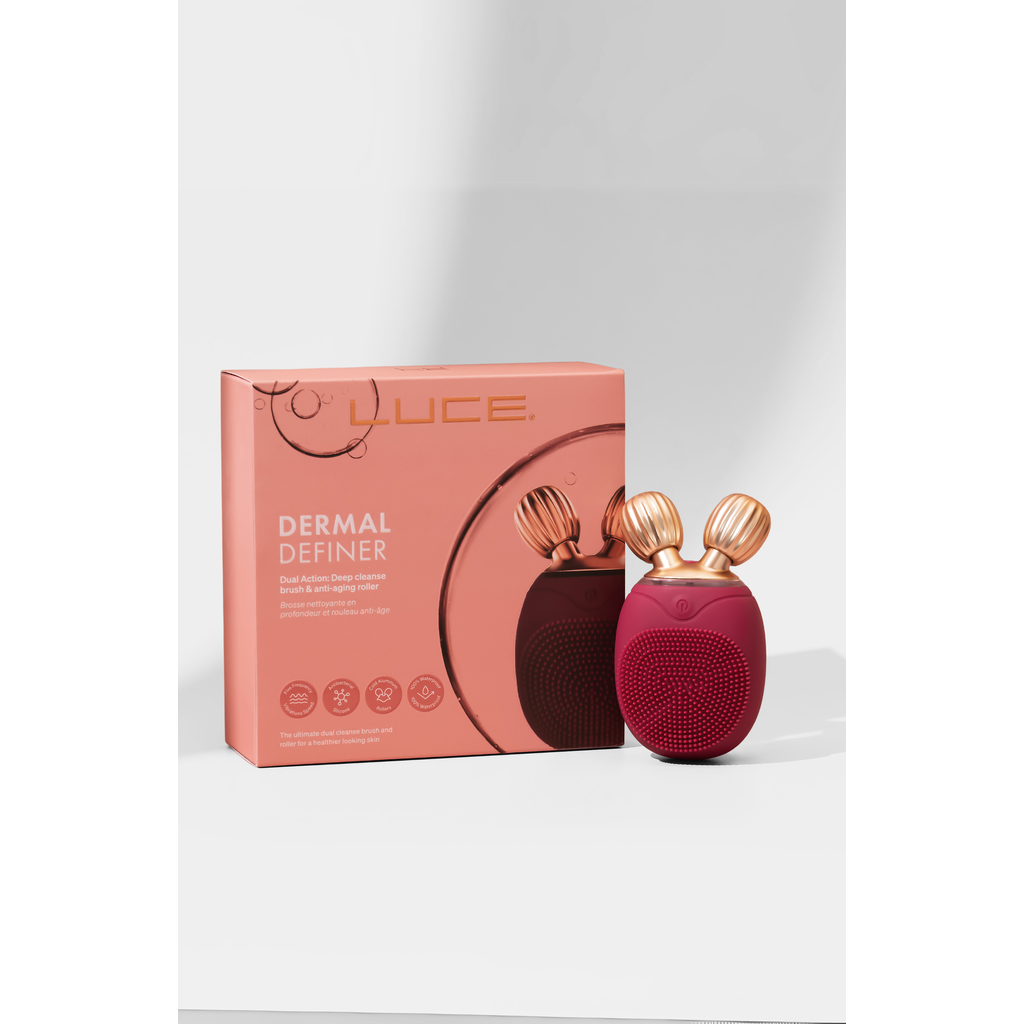 LUCE BEAUTY Dual-Sided Cleansing Face Brush, Massager & Roller - Travel-Friendly in Burgundy  product