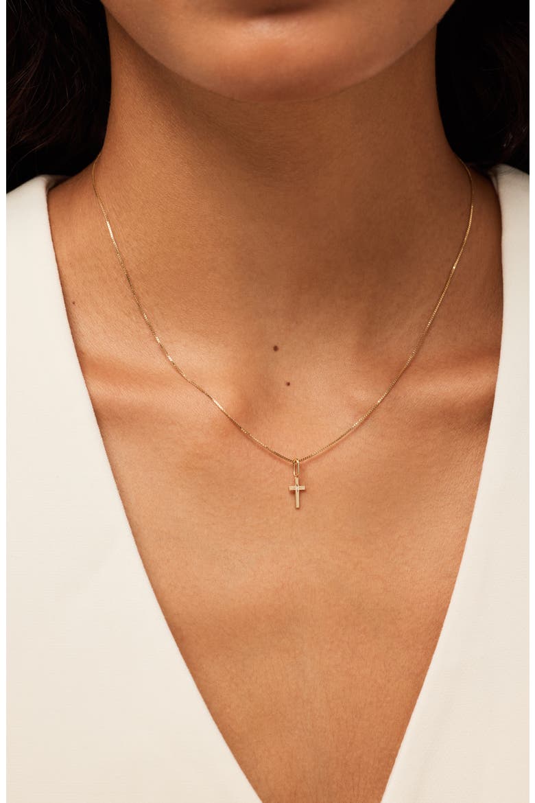 Solid Yellow Gold - Diamond Cross Necklace, Alternate, color, Gold