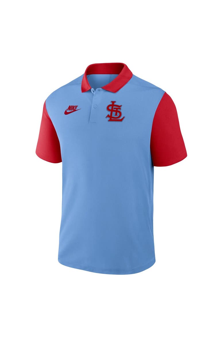 Men's Nike Light Blue/Red St. Louis Cardinals Cooperstown Collection Color-Block Victory Performance Polo, Alternate, color, Light Blue